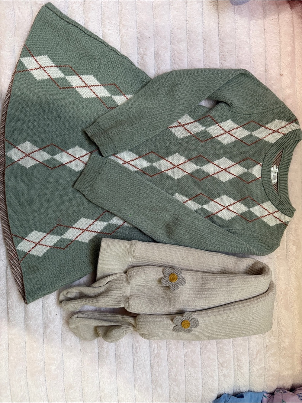Green Argyle Knit Sweater Dress - Girl (Age 5-6)